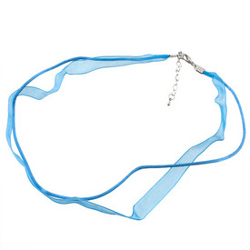 1710-0110-04 - Collier Organza et Queue de Rat Avec Fermoir et Chaîne d'Extension 18'' Turquoise 10pcs 1710-0110-04,Liquidation par catégories,Fils, Cordons, Rubans et Chaines,Organza and Rat Tail,Collier,With Clasp and Extension Chain,18'',Turquoise,10pcs,Chine,montreal, quebec, canada, beads, wholesale